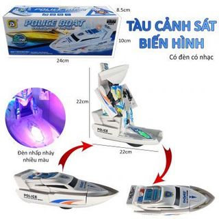 Xe Ô Tô Police Biến Hình Robot Phát Nhạc Dùng Pin