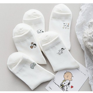 ✿ {Tiệm Vớ Tiny} ✿  Tất/ Vớ cổ cao cho nữ tone trắng basic họa tiết "chú mèo lười và biểu cảm"