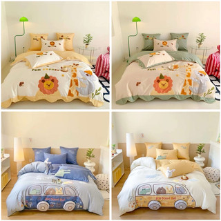 Bộ chăn ga gối Cotton lụa 100S hoạt hình ngộ nghĩnh thoáng mát cho bé