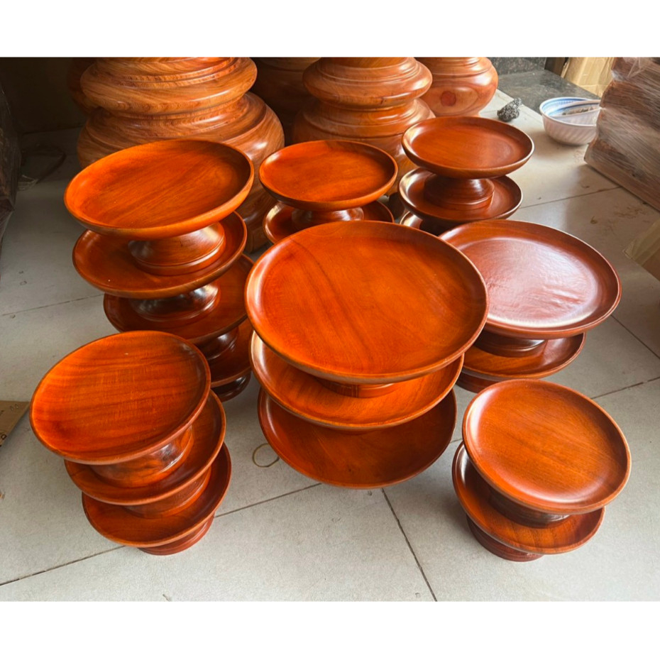 Mâm bồng gỗ-Đĩa chưng hoa quả bàn thờ gỗ tràm-Nhiễu cỡ