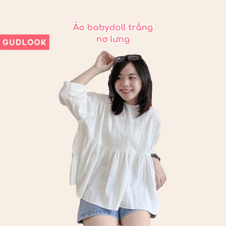 Áo Babydoll Form Thụng GUDLOOK Buộc Nơ Lưng Màu Trắng
