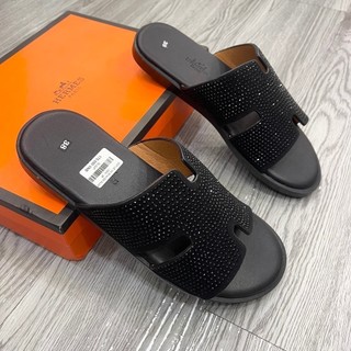 Dép lê nam quai ngang HM quai chữ H da phủ nhung đính đá đen - td01.store
