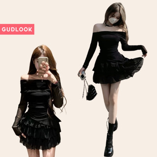 Set Váy 3 Tầng Kèm Áo Trễ Vai GUDLOOK Vạt Chéo Tiểu Thư