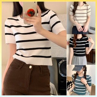  Áo len thun Montoghi dệt kim KẺ SỌC 1111 kiểu dáng thanh lịch - L2M