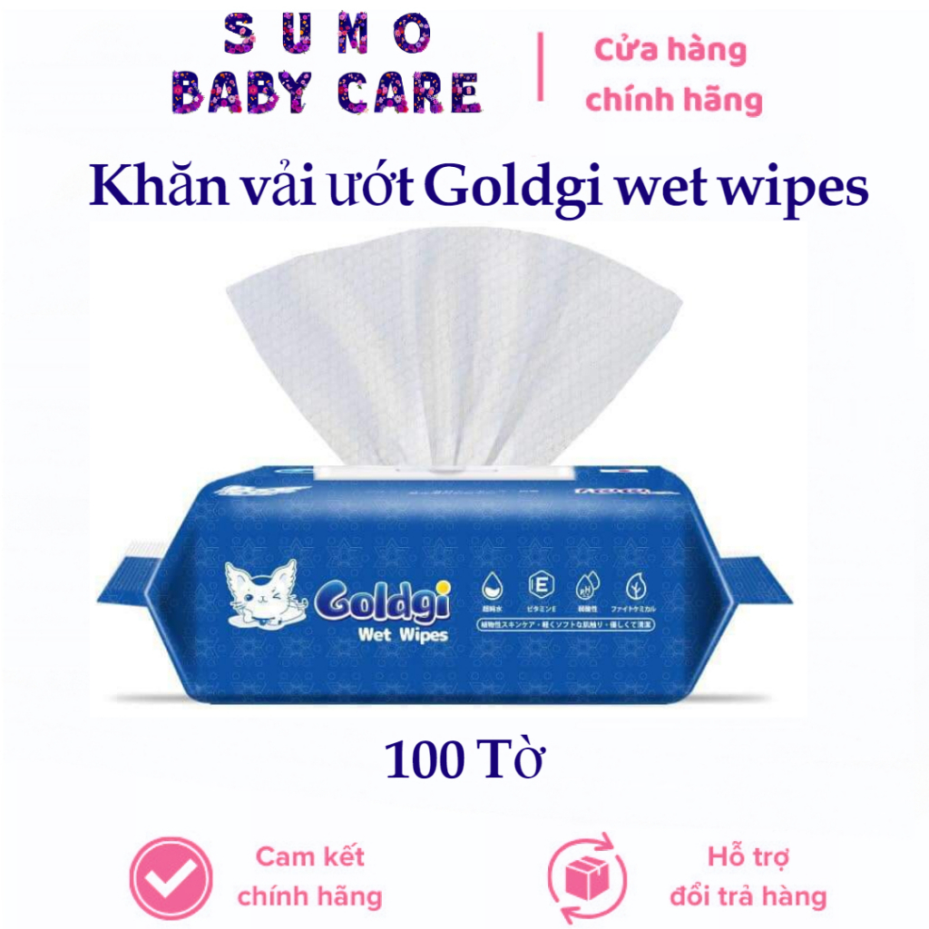 Khăn Ướt Đa Năng Goldgi Túi 100 Tờ Không Mùi, Không Hóa Chất, Rất An Toàn Cho bé