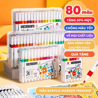  Bút Màu Acrylic Marker Bút Acrylic 12 24 36 48 60 Màu Vẽ Trên Mọi Chất Liệu Bút Vẽ Đa Năng 