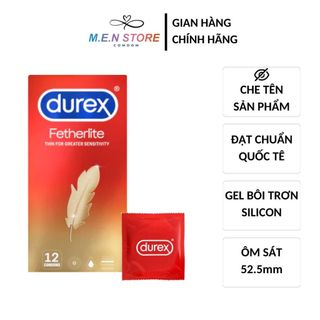 Bao Cao Su Durex Fetherlite siêu mỏng size 52.5mm, bcs Hộp 12 bao