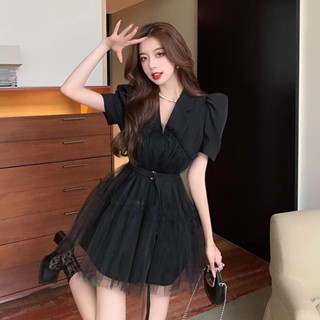 đầm phối lưới tay bồng thanh lịch