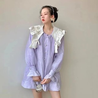 (od) Váy babydoll voan tơ 2 lớp nơ vai kiểu dáng bánh bèo dễ thương