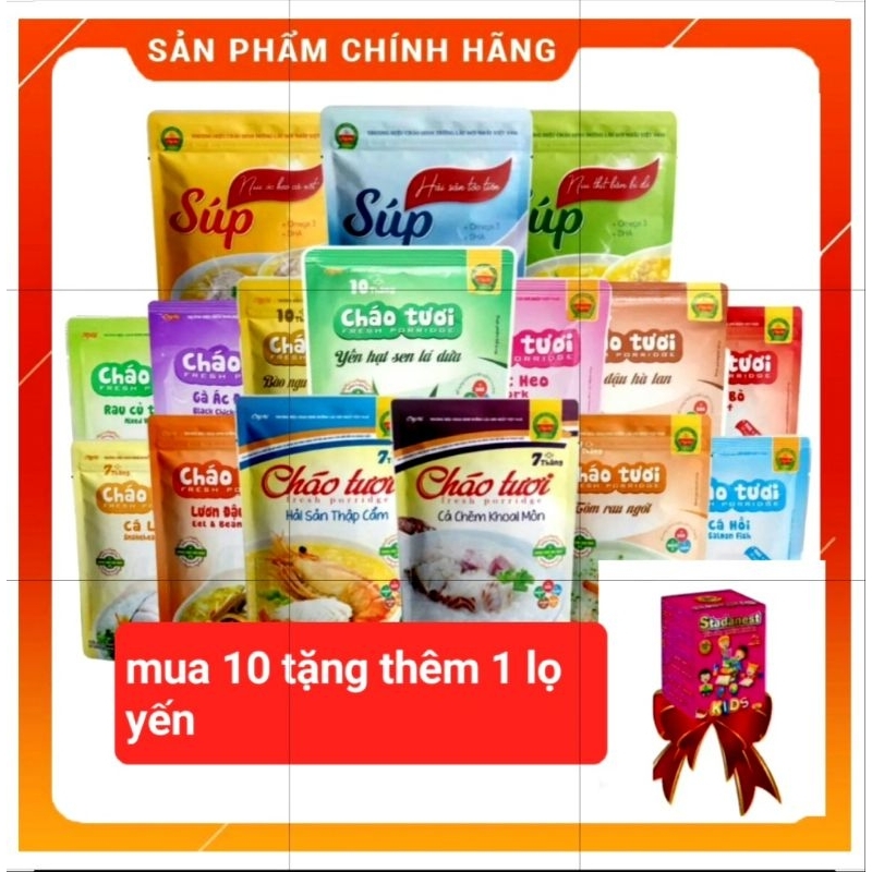 Cháo/sup Tươi Ăn Liền CÂY THỊ [10 Bịch Tặng 1 Lọ Yến] ĐỦ VỊ CHO TRẺ TỪ 7 THÁNG - THƠM NGON, TIỆN LỢI, GIÀU DINH DƯỠNG