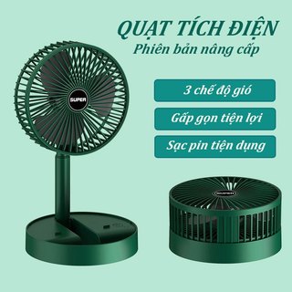 Quạt tích điện gấp gọn mini 3 tốc độ gió cổng sạc usb tiện lợi, Quạt mini