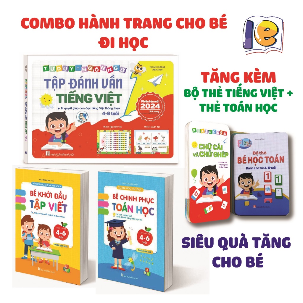 Sách - Combo Hành trang cho Bé đi học gồm Tập đánh vần 2024+Bé khởi đầu TV+Bé chinh phục toán (Tặng kèm thẻ Toán và TV)