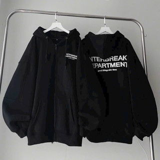 Áo Khoác Hoodie Phối Zip INTERBREAK Vải Nỉ Bông màu XÁM/ĐEN  Nam nữ unisex  Áo hoodie dây kéo Form Rộng