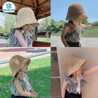 Mũ cói cho bé, mũ rơm có dây buộc quai cute, bé gái 2-6 tuổi đi biển, du lịch Samcos