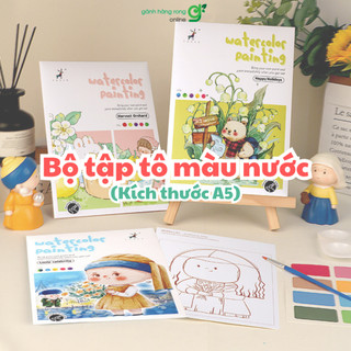 Bộ tập tô màu nước size A5, bộ tranh tô màu sáng tạo cho bé kèm cọ và bảng màu