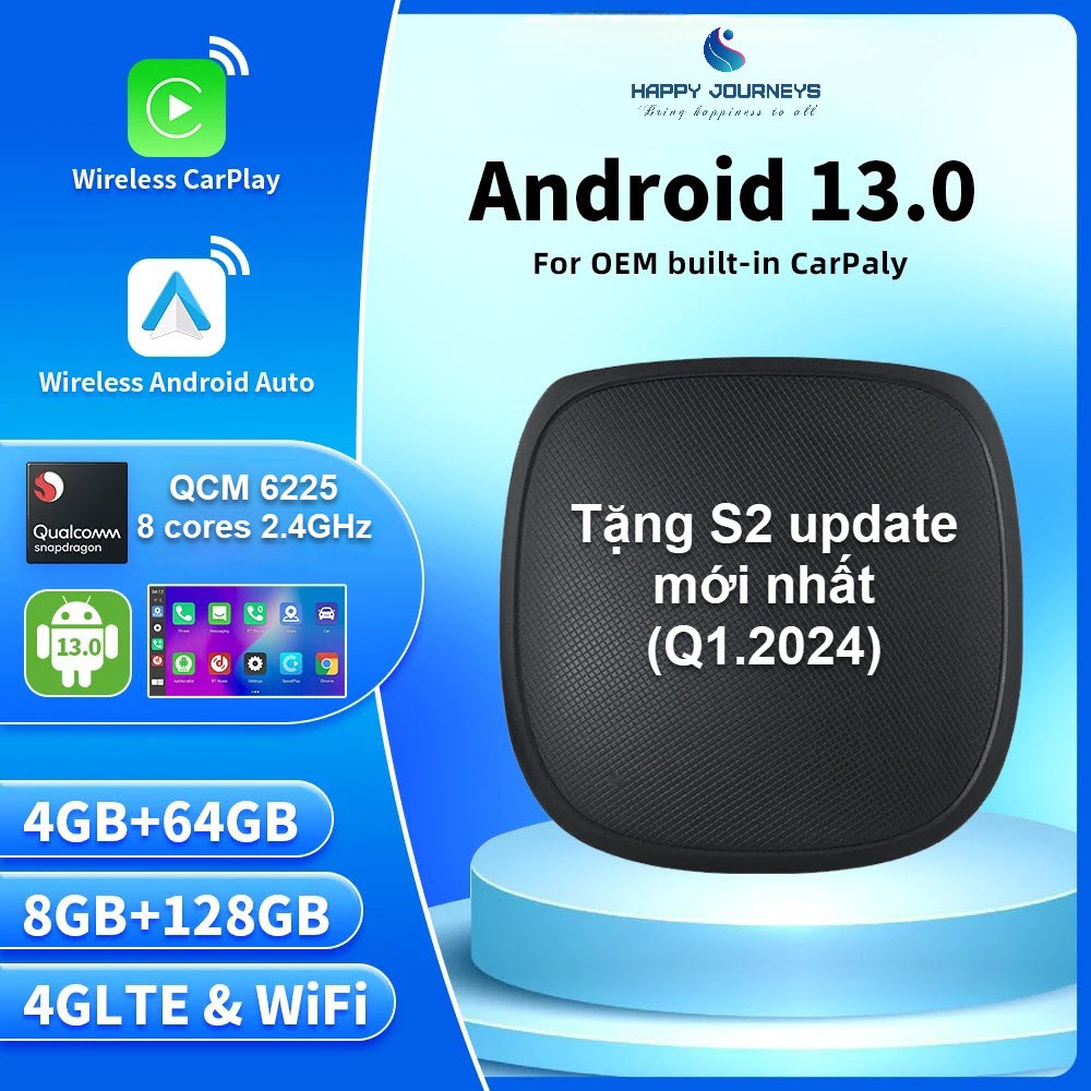 [GT7] Android box cho ô tô, chip Qualcomm 6225 8 nhân, 8GB+128GB/4GB+64GB, tặng Vietmap S2 Q1.2024