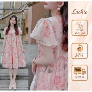 Váy bầu dáng suông babydoll họa tiết hoa cúc hồng thiết kế Lachic v36