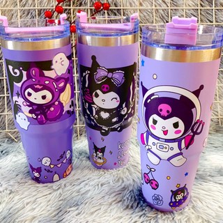 Ly giữ nhiệt kuromi dễ thương - bình nước giữ nhiệt thái lan 900ml + ống hút + cọ vệ sinh