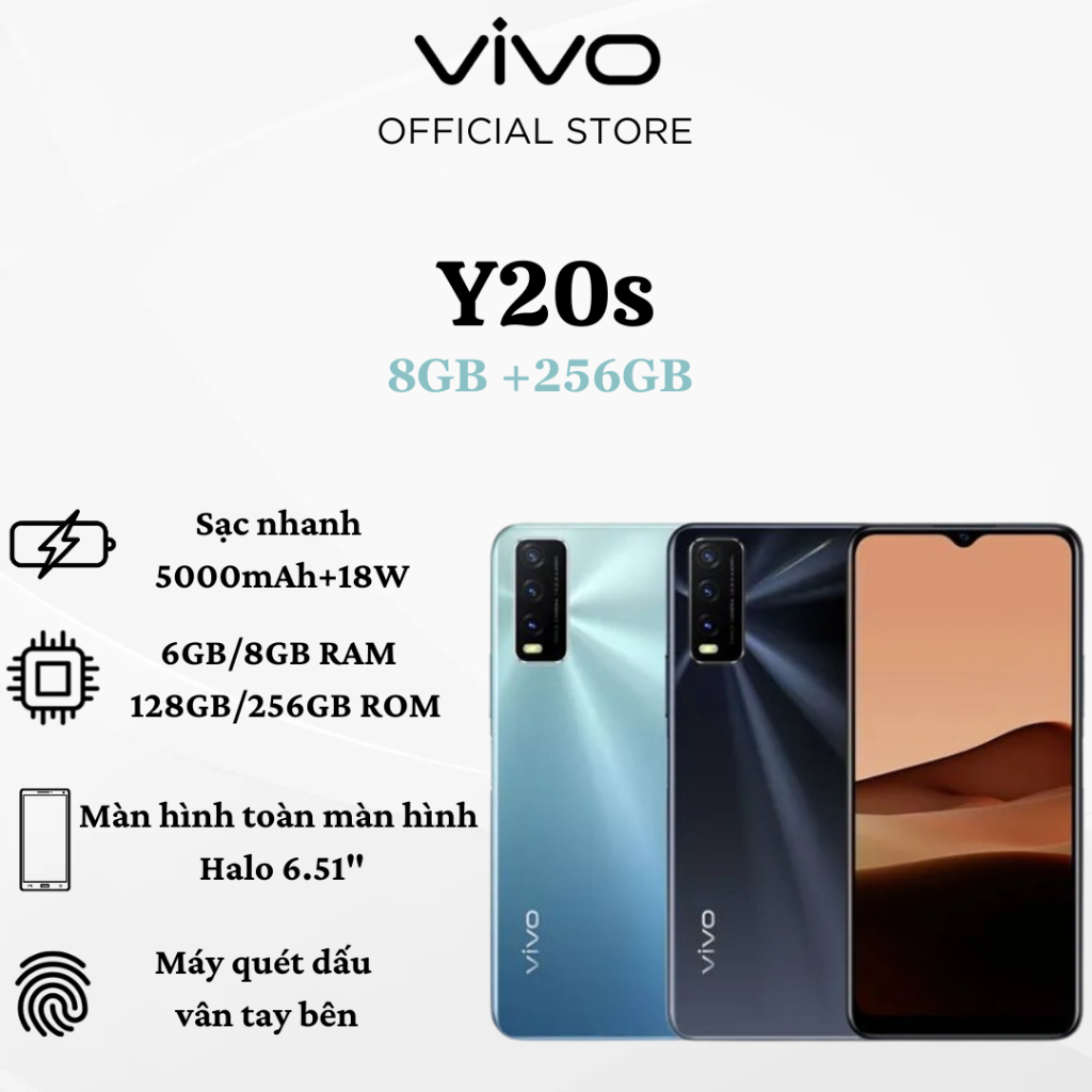 vivo Y20s, 8GB+256GB, 5000mAh, Sạc nhanh 18W, Điện thoại thông minh vân tay bên cạnh
