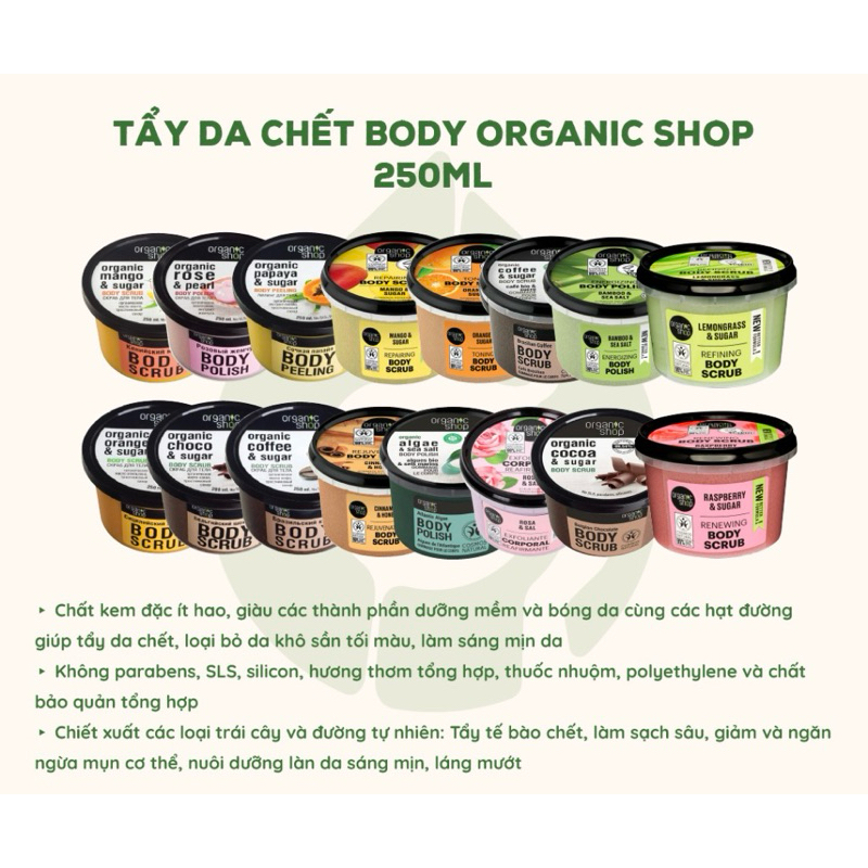 Tẩy Tế Bào/ Da Chết Toàn Thân Organic Shop Organic Body Scrub Dành Cho Da Nhạy Cảm Giúp Mờ Thâm, Dưỡng Sáng Da 250ml