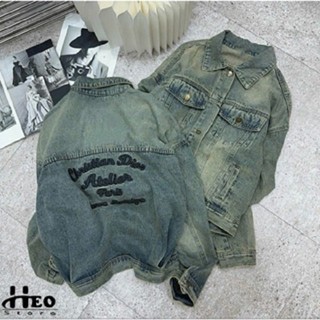 Áo Khoác bò nữ Form Rộng, áo khoác bò thêu chữ Unisex Màu Xanh