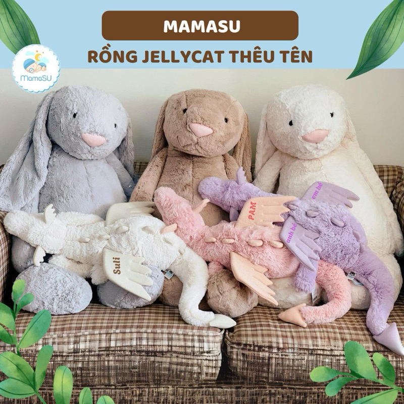 (THÊU TÊN) Rồng Jellycat Thêu Tên Theo Yêu Cầu - Rồng Thỏ Lông Mềm Cho Bé Người Yêu Bạn Gái Gấu Bông
