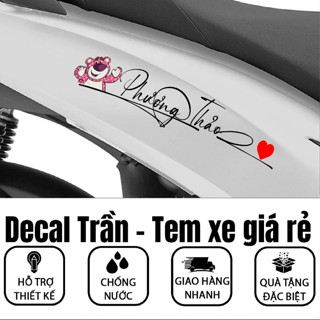Tem dán xe Gấu dâu theo tên, In tên tem dán xe chữ ký, tem dán xe chữ ký theo yêu cầu, decal xe chữ ký Gấu dâu chữ kí