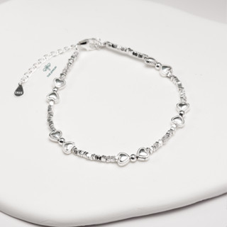 Lắc tay bạc nữ TLEE, vòng tay hạt vụn mix charm tim viền hạt xinh xắn TLEE JEWELRY LT0209