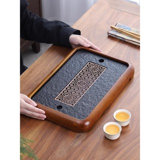 Khay trà vân gỗ mặt đá đen không gian trà đạo, phòng khách, kèm bộ phụ kiện thoát nước chắc chắn độ bền cao