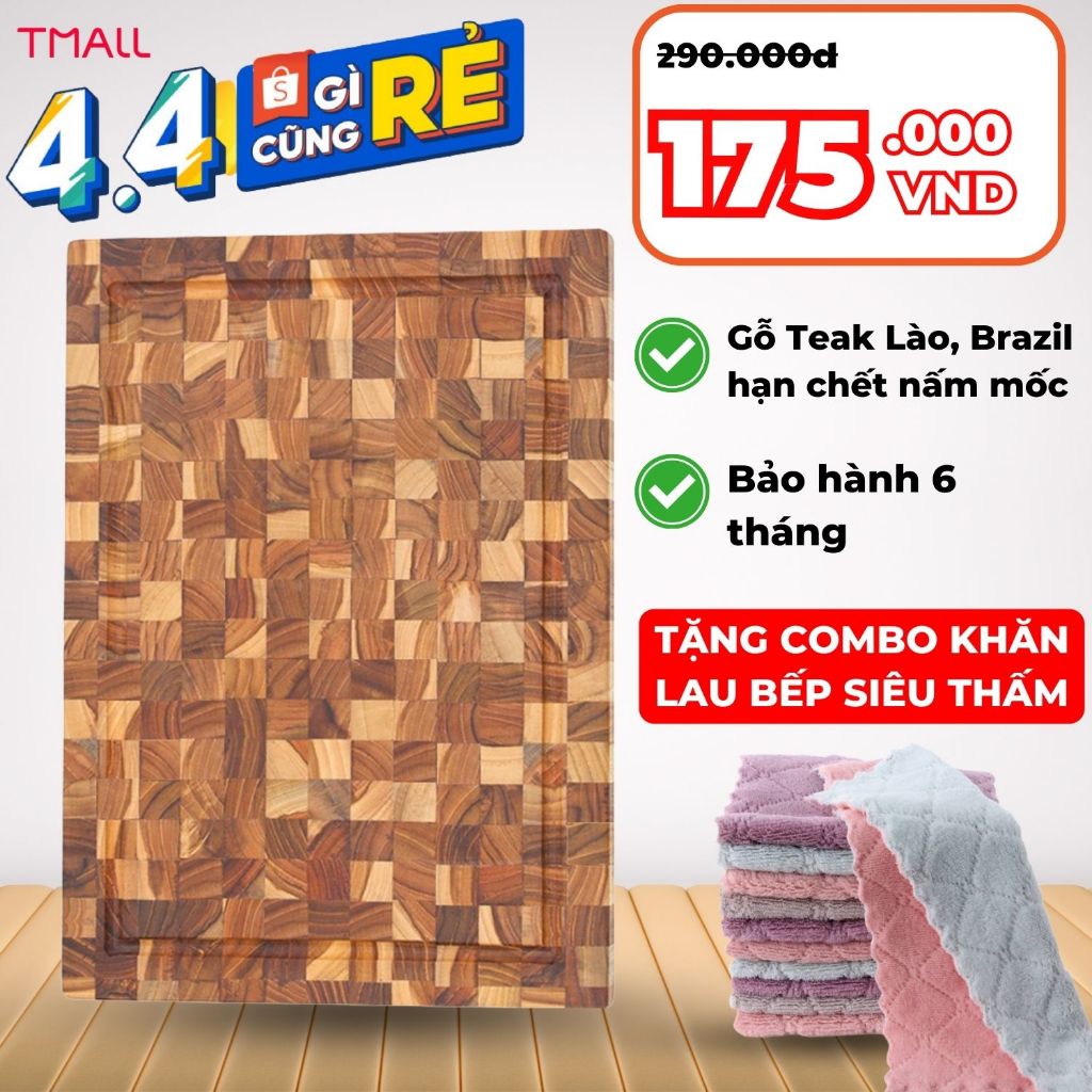 Thớt gỗ Teak cao cấp hình chữ nhật, đa dụng, dày dặn an toàn cho sức khỏe, kích thước 30cm - 35cm chính hãng Tmall