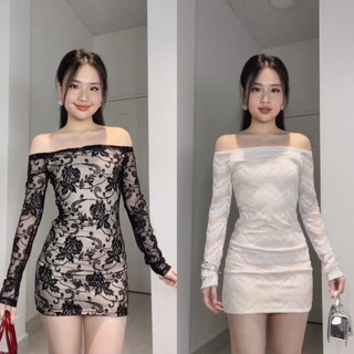 Đầm ôm ren tay dài trễ vai - Shi Clothing