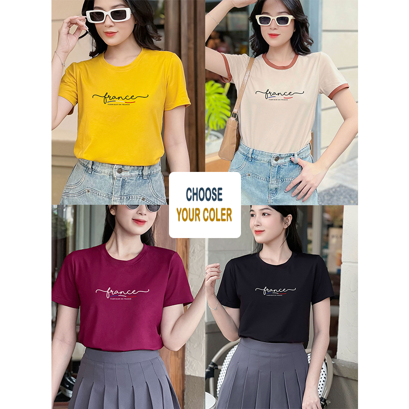 Áo thun nữ TOLI cổ tròn tay ngắn, In chữ France, Form vừa dáng, vải cotton 4 chiều - PSB M02 | BigBuy360 - bigbuy360.vn