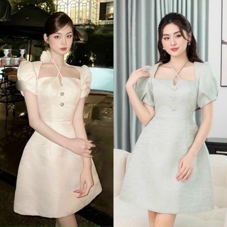 Đầm cổ u dây yếm choker hoa