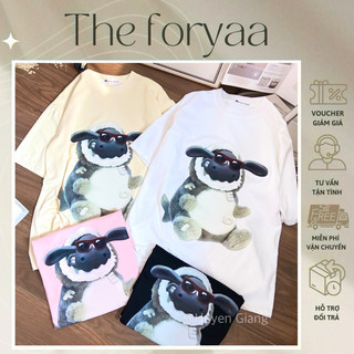 Áo Thun Cừu Cá Mập Hình In Ép To Dáng Rộng Chất Cotton Mát Tay Lỡ A05