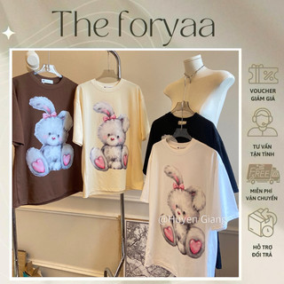 Áo Thun Thỏ Bunny Trái Tim Hồng 4 Màu Xinh Form Rộng Cotton 2 Chiều