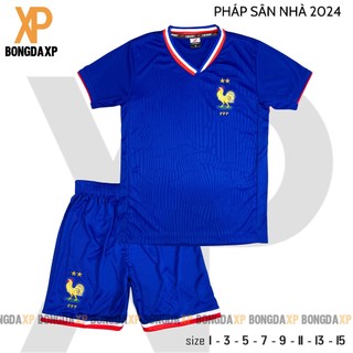 Quần áo bóng đá trẻ em, đồ đá banh trẻ em Pháp Bích 2024 Vải thun lanh cao cấp