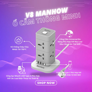 [CHÍNH HÃNG]Ổ Điện ManHow[Dây Dài 3m], Ổ Cắm Điện Thông Minh V8 ManHow, Ổ Cắm Công Suất Cao 4000W, Vỏ Chịu Nhiệt Cao