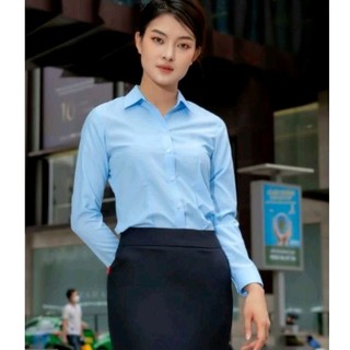 ÁO SƠ MI NỮ THÁI HÒA XANH DƯƠNG TRƠN VẢI KATE
