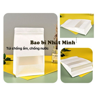 [500gr-1kg] túi zip giấy 8 cạnh đựng thực phẩm,đựng hạt,bánh kẹo có cửa sổ,màu TRẮNG đế bằng chống nước