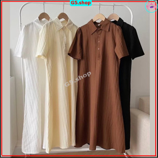 Set Váy Polo Dáng Dài Kèm Váy Hai Dây Lụa, Đầm Sơ Mi Đũi Gân Cổ Đức Tay Ngắn Bồng Nhẹ Nhàng Mẹ Bầu Mặc Được - g5.shop