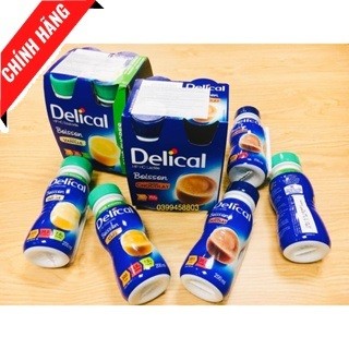4 chai sữa dinh dưỡng delical 200ml vị cafe - vani - socola -chocolate -nắp xanh