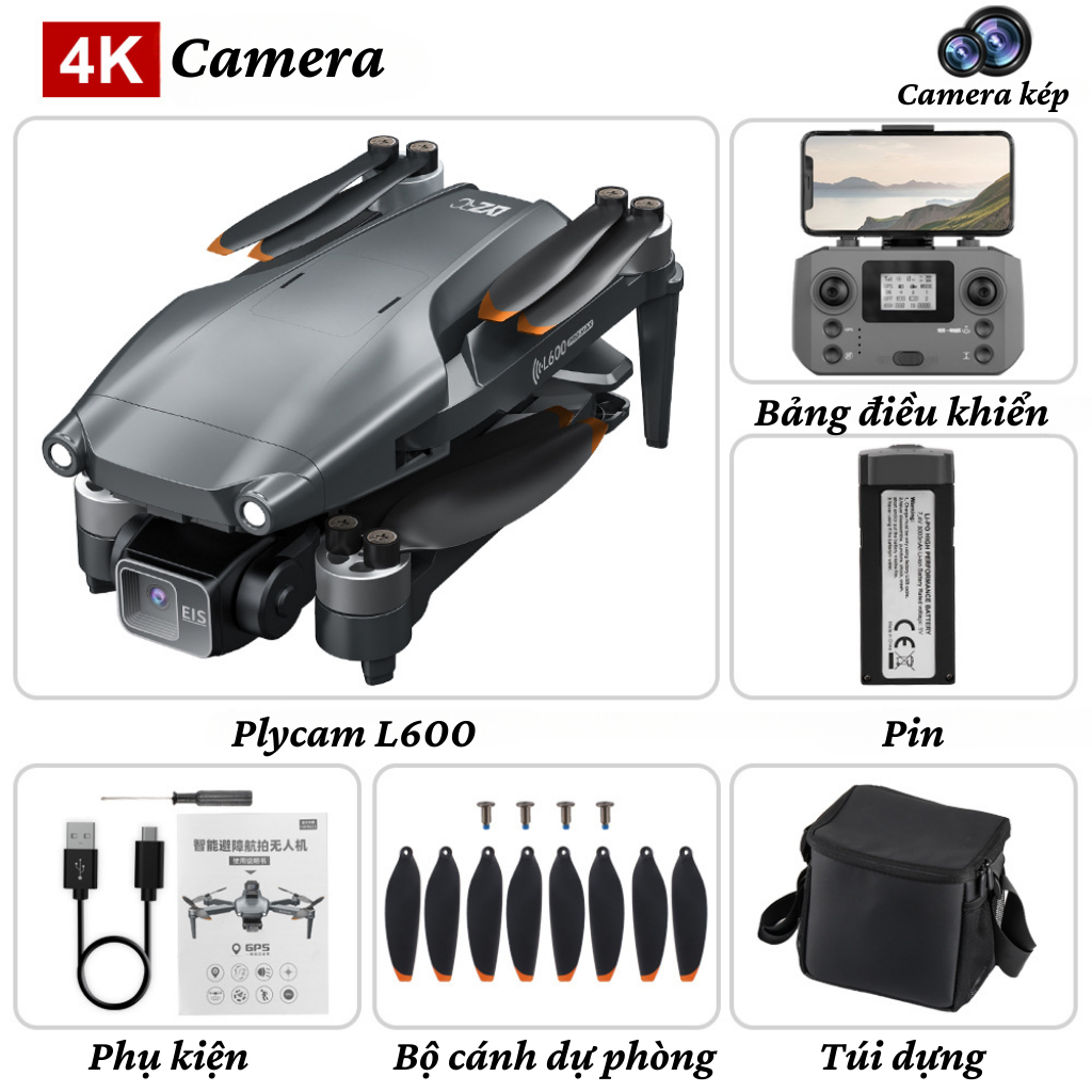 Flycam L600 Pro Max, Drone camera 8k, Gimbal chống rung 3 trục, Định vị GPS, Play cam  pin 4500mAh | BigBuy360 - bigbuy360.vn