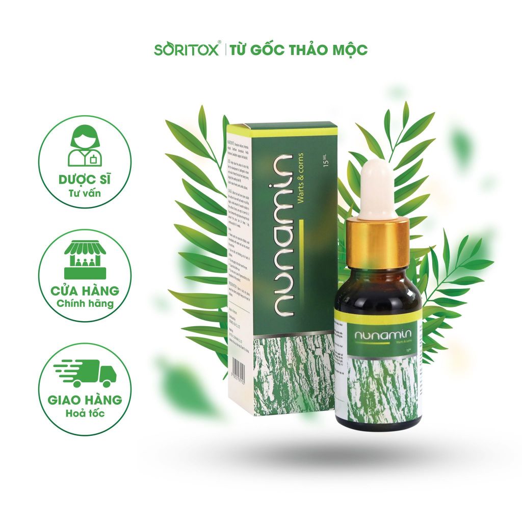Serum tẩy Mụn cóc, Mụn do virus HPV gây ra, Mụn cơm, Mắt cá chân, Chai chân chiết suất từ thảo mộc - NUNAMIN SERUM 15ML