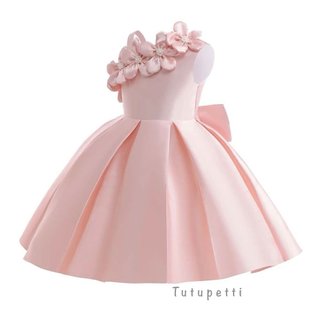 Đầm váy dự tiệc cho bé gái Tutupetti trễ vai viền nơ cách điệu