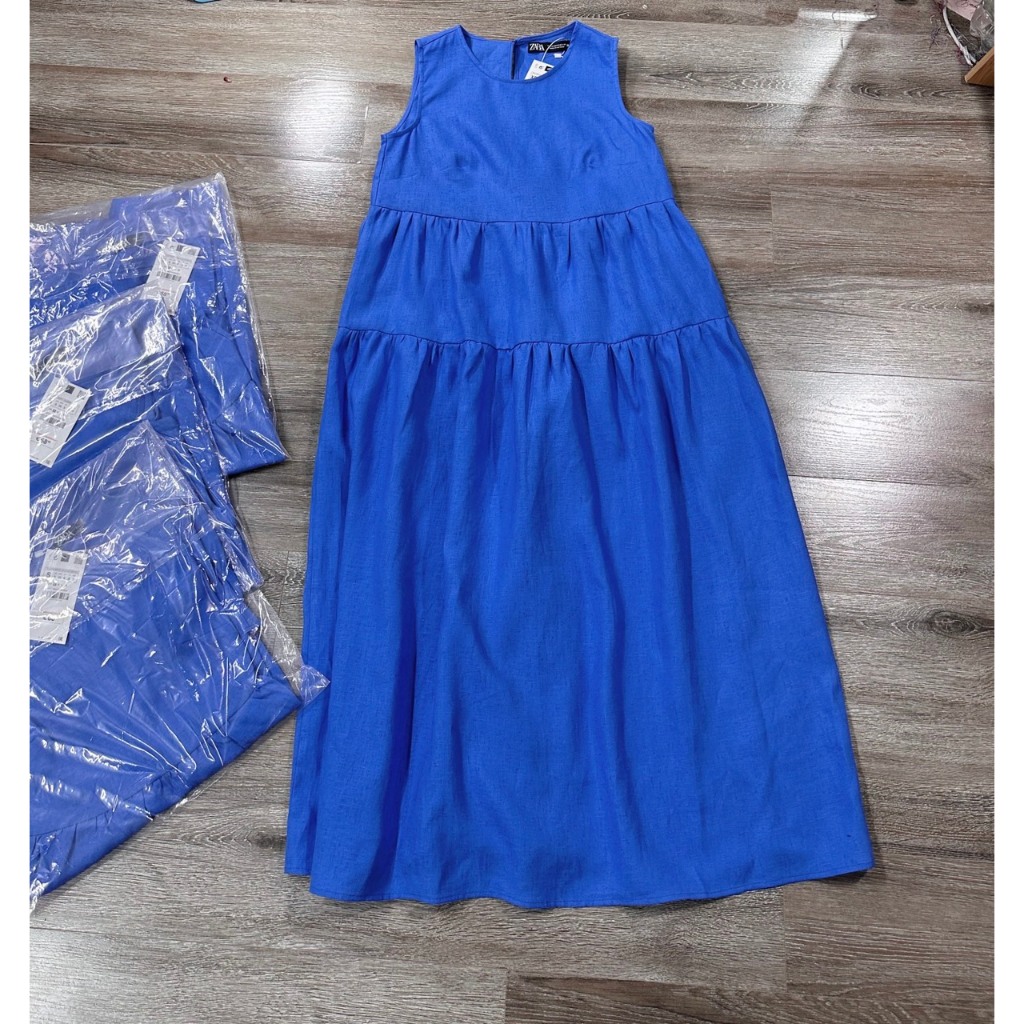 Đầm babydoll linen tưng pre - Màu xanh