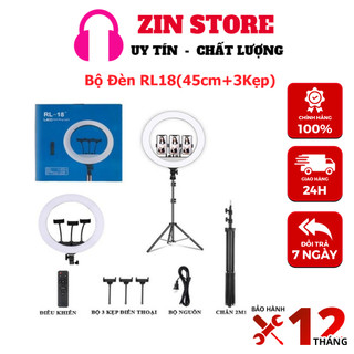 Bộ đèn live stream rl 18 size 45cm + chân đèn + kẹp điện thoại -công suất: 55w