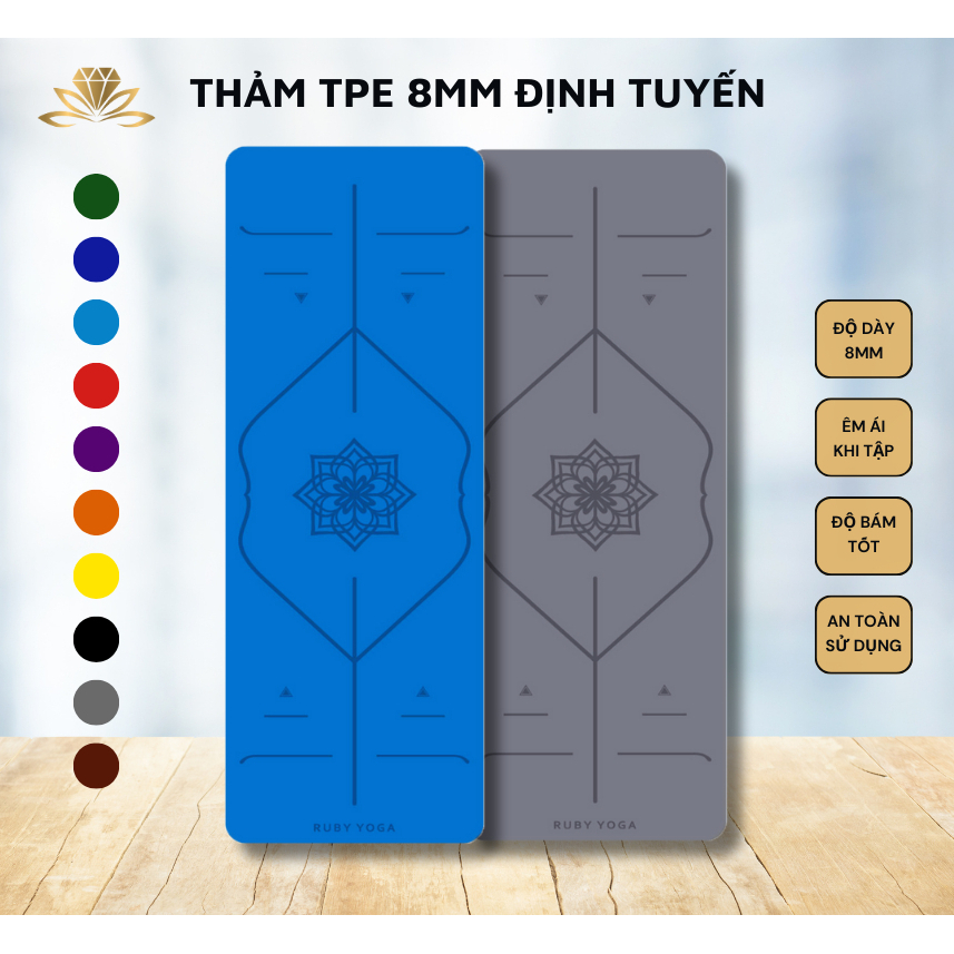 Thảm TPE 8mm định tuyến - Thư viện Yoga - Thảm loại 1, kích thước 183cm x 61cm x 8mm