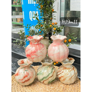 Bình hoa, lọ hoa gốm Bát Tràng men hoả biến vân đá dáng quả lựu, bình hoa men hoả biến gốm sứ Bát Tràng