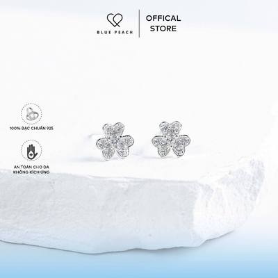 Khuyên Tai Bạc 925 Blue Peach KT CỎ 3 Lá Tim Đá VN KT670
