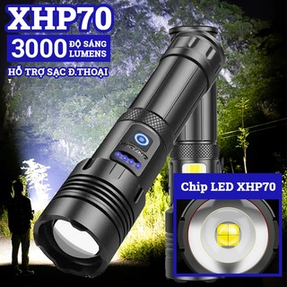 Đèn pin cầm tay siêu sáng chip led P70 XP70 COB cao cấp có zoom 2024